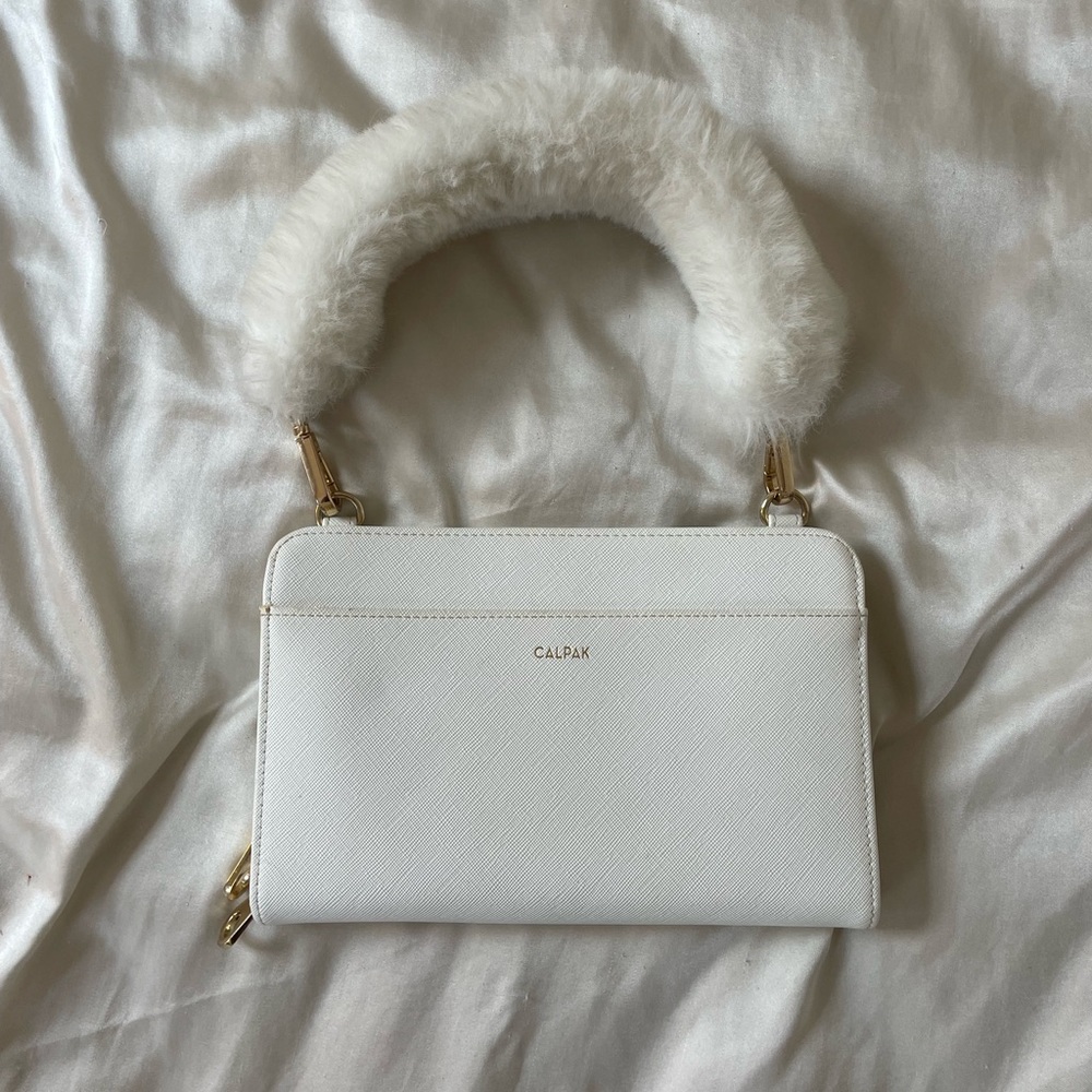 Calpak White Faux Fur Travel Wallet